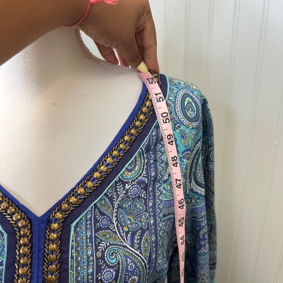 NWT Soft Surroundings V-neck embroidered blue Eugenie Maxi Dress size Small - Picture 10 of 13